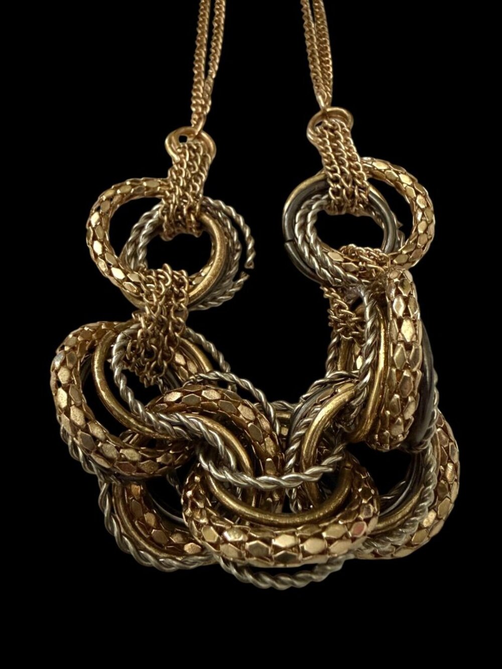 Laura Ashley Tri-Colored Textured Chain Statement Necklace Multi-Circle Design - Picture 4 of 11